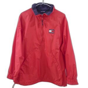 Tommy Hilfiger Vintage 90's Red Nylon Logo Half Zip Windbreaker Jacket L